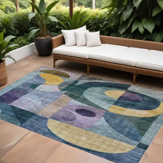 Blue Purple And Copper Abstract Washable Indoor Outdoor Area Rug Photo 1