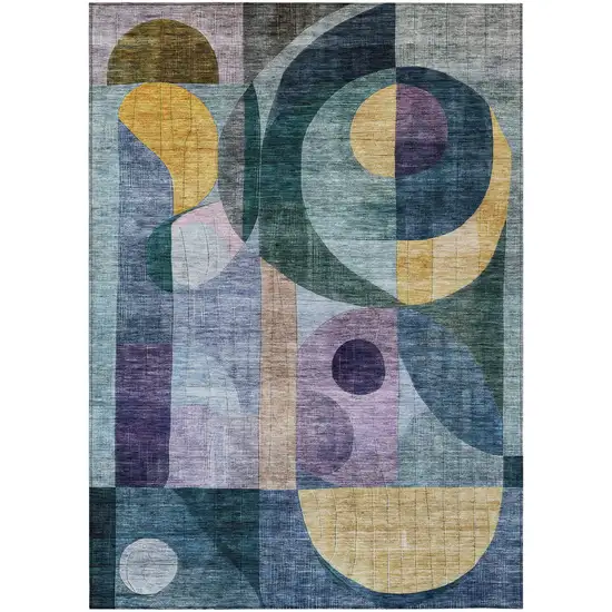 Blue Purple And Copper Abstract Washable Indoor Outdoor Area Rug Photo 2