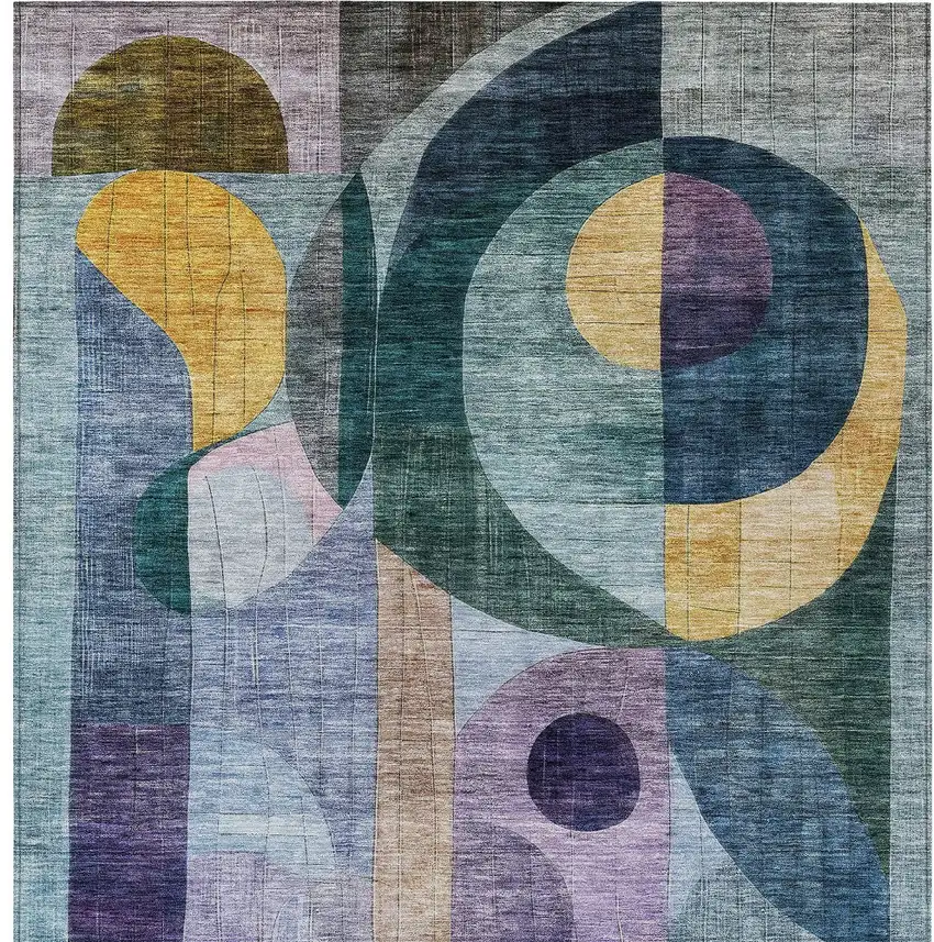 Blue Purple And Copper Abstract Washable Indoor Outdoor Area Rug Photo 7