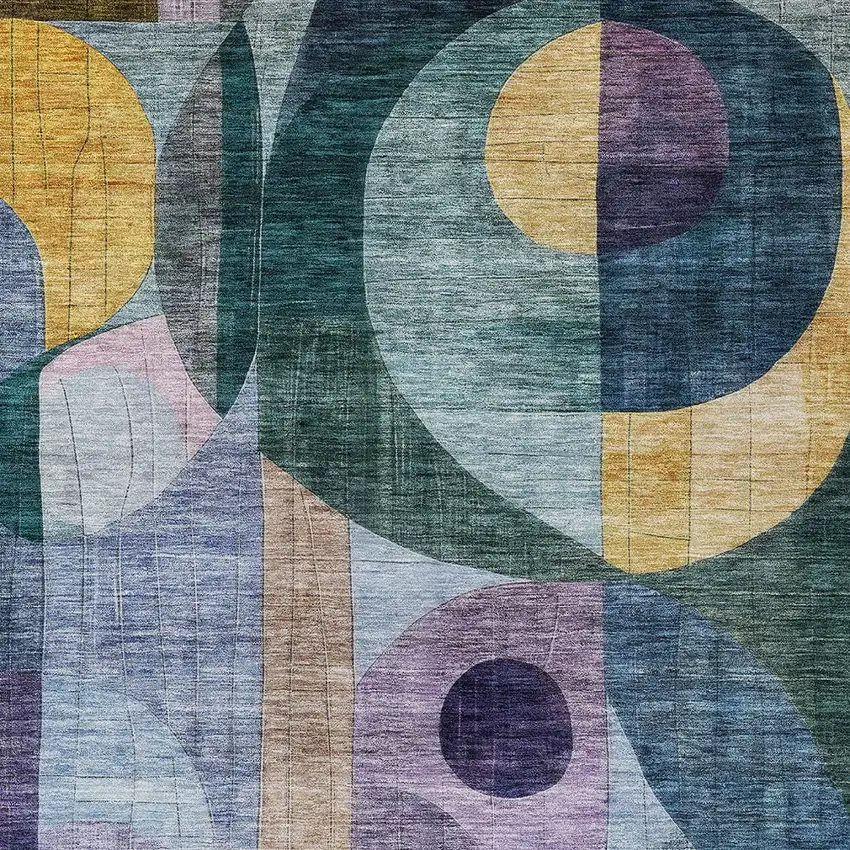 Blue Purple And Copper Abstract Washable Indoor Outdoor Area Rug Photo 6