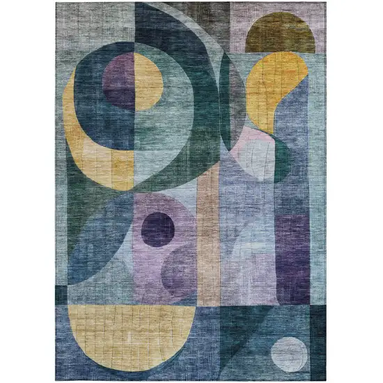 Blue Purple And Copper Abstract Washable Indoor Outdoor Area Rug Photo 7