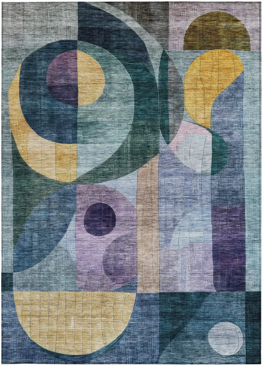 Blue Purple And Copper Abstract Washable Indoor Outdoor Area Rug Photo 7