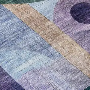 Photo of Blue Purple And Copper Abstract Washable Indoor Outdoor Area Rug