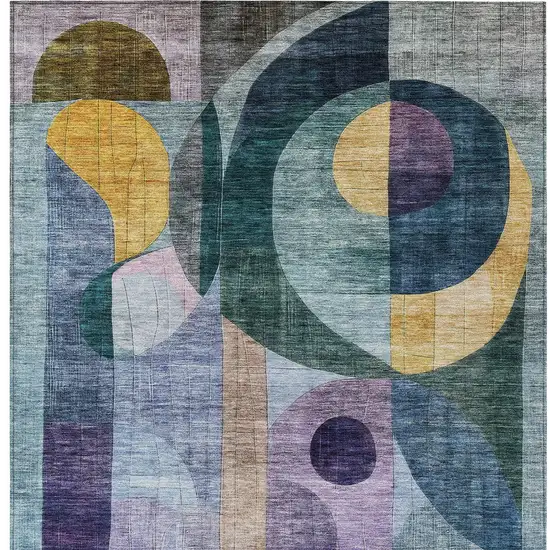 Blue Purple And Copper Abstract Washable Indoor Outdoor Area Rug Photo 7