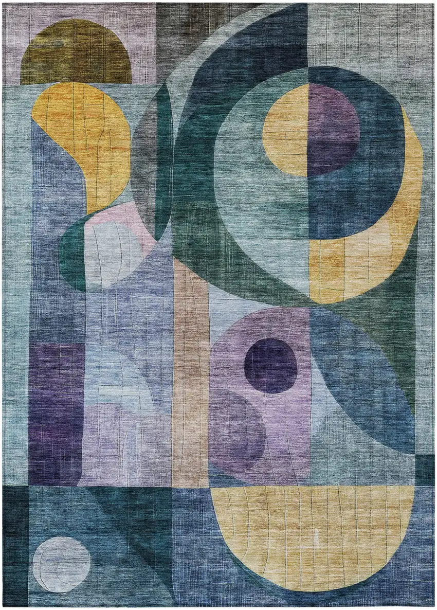 Blue Purple And Copper Abstract Washable Indoor Outdoor Area Rug Photo 2