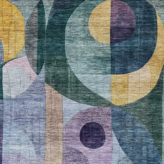 Blue Purple And Copper Abstract Washable Indoor Outdoor Area Rug Photo 6