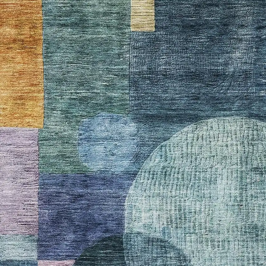 Blue Purple And Gold Geometric Washable Area Rug With UV Protection Photo 2