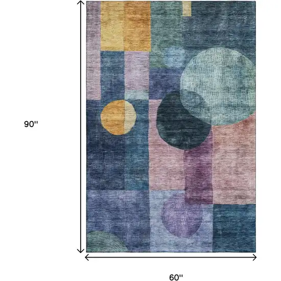 Blue Purple And Gold Geometric Washable Area Rug With UV Protection Photo 7