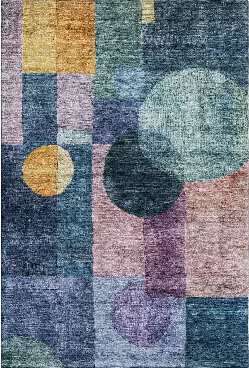 Blue Purple And Gold Geometric Washable Area Rug With UV Protection Photo 1