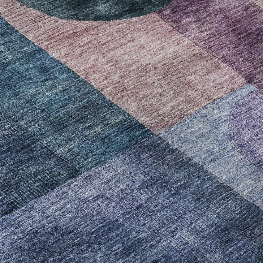 Blue Purple And Gold Geometric Washable Area Rug With UV Protection Photo 9