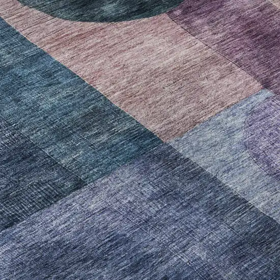Blue Purple And Gold Geometric Washable Area Rug With UV Protection Photo 9