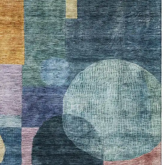 Blue Purple And Gold Geometric Washable Area Rug With UV Protection Photo 2