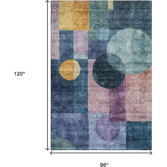Blue Purple And Gold Geometric Washable Area Rug With UV Protection Photo 9