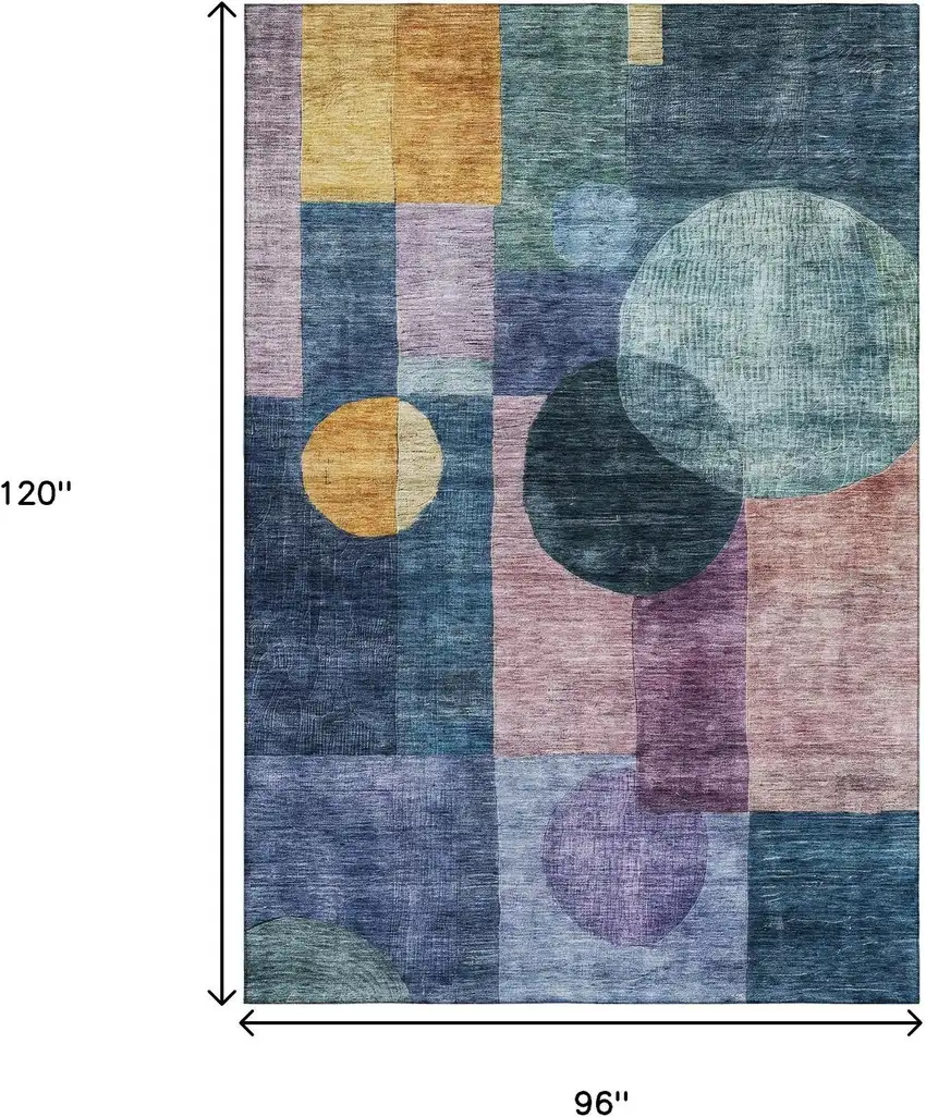 Blue Purple And Gold Geometric Washable Area Rug With UV Protection Photo 9