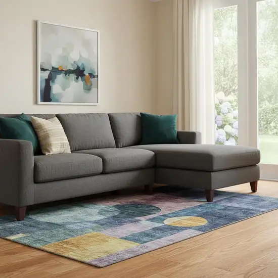 Blue Purple And Gold Geometric Washable Area Rug With UV Protection Photo 2