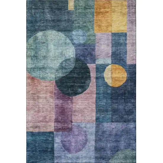 Blue Purple And Gold Geometric Washable Area Rug With UV Protection Photo 2
