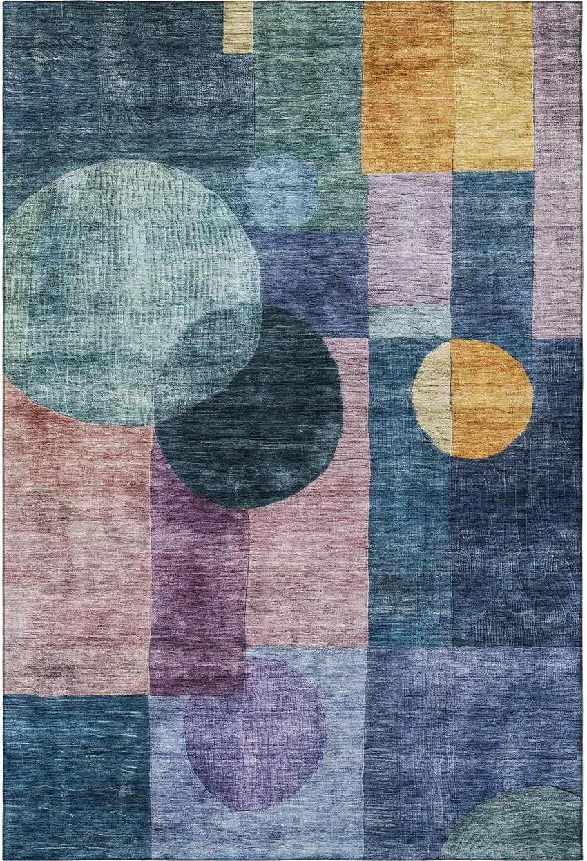 Blue Purple And Gold Geometric Washable Area Rug With UV Protection Photo 2