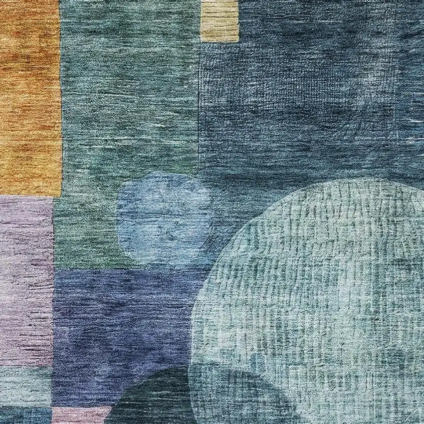 Blue Purple And Gold Geometric Washable Area Rug With UV Protection Photo 3