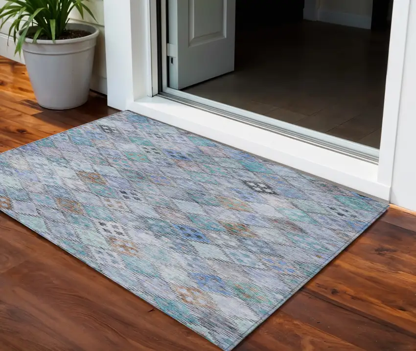 Blue Purple And Gray Geometric Washable Indoor Outdoor Area Rug Photo 1