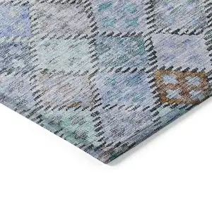 Photo of Blue Purple And Gray Geometric Washable Indoor Outdoor Area Rug