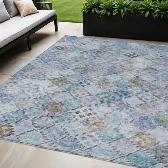 Blue Purple And Gray Geometric Washable Indoor Outdoor Area Rug Photo 1