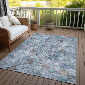 Photo of Blue Purple And Gray Geometric Washable Indoor Outdoor Area Rug