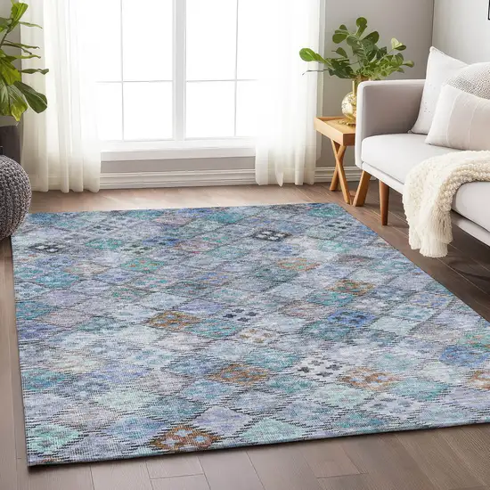 Blue Purple And Gray Geometric Washable Indoor Outdoor Area Rug Photo 9
