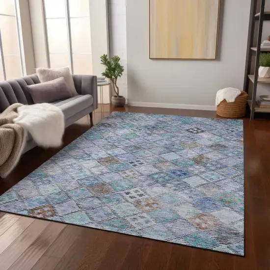 Blue Purple And Gray Geometric Washable Indoor Outdoor Area Rug Photo 9