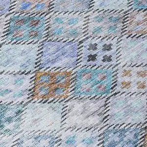 Photo of Blue Purple And Gray Geometric Washable Indoor Outdoor Area Rug