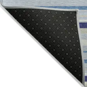 Photo of Blue Purple And Gray Striped Washable Indoor Outdoor Area Rug