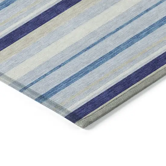 Blue Purple And Gray Striped Washable Indoor Outdoor Area Rug Photo 5