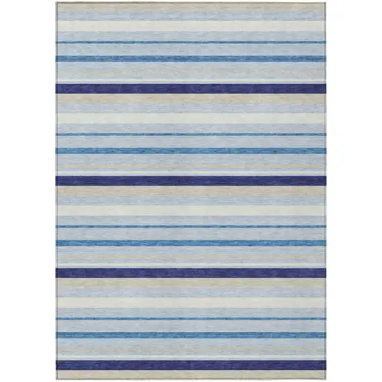 Blue Purple And Gray Striped Washable Indoor Outdoor Area Rug Photo 2