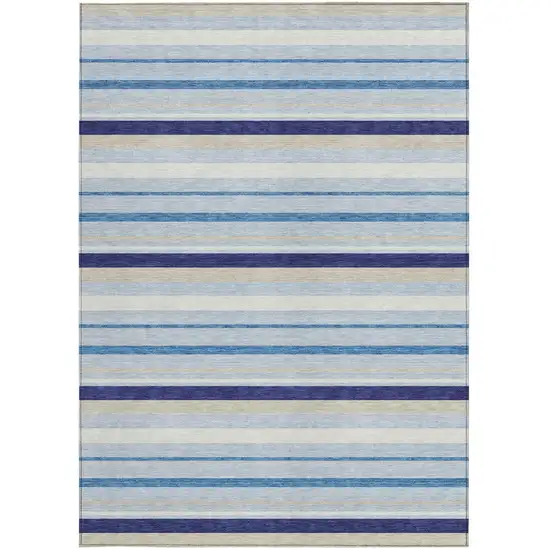 Blue Purple And Gray Striped Washable Indoor Outdoor Area Rug Photo 8