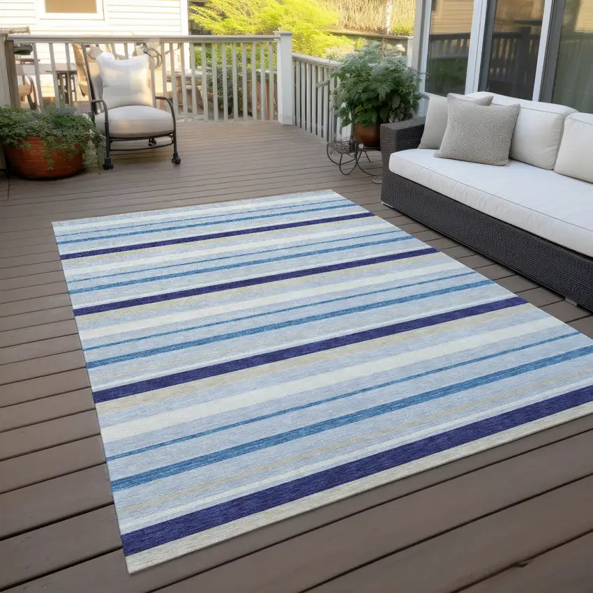 Blue Purple And Gray Striped Washable Indoor Outdoor Area Rug Photo 9