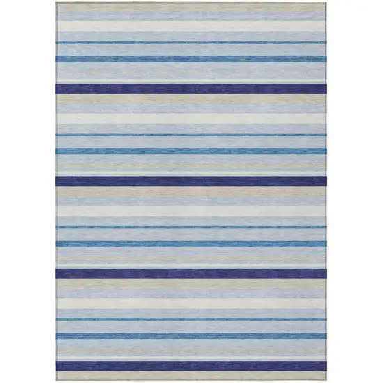 Blue Purple And Gray Striped Washable Indoor Outdoor Area Rug Photo 2
