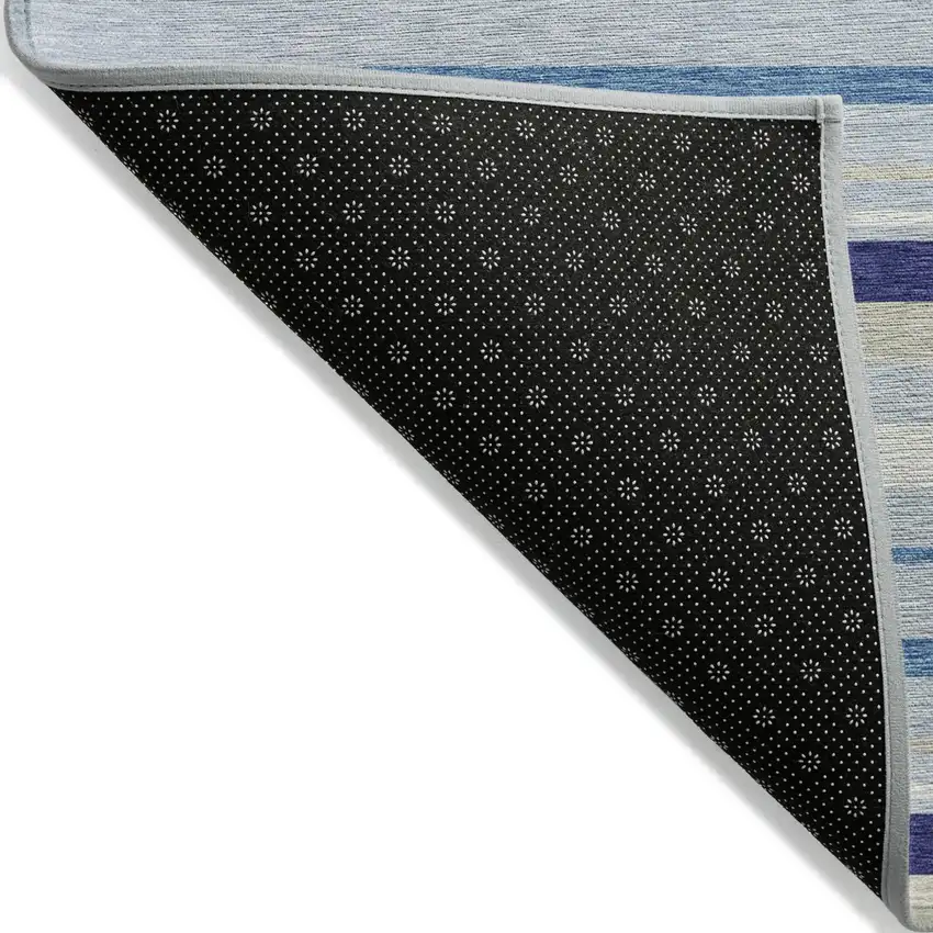Blue Purple And Gray Striped Washable Indoor Outdoor Area Rug Photo 3