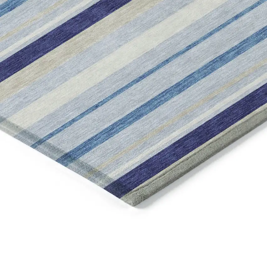 Blue Purple And Gray Striped Washable Indoor Outdoor Area Rug Photo 5