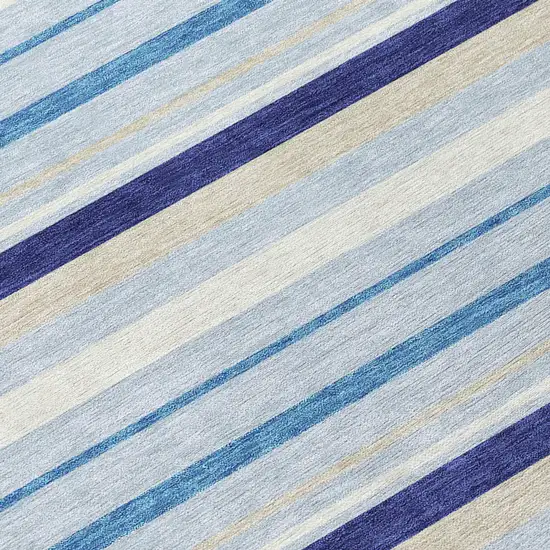 Blue Purple And Gray Striped Washable Indoor Outdoor Area Rug Photo 6