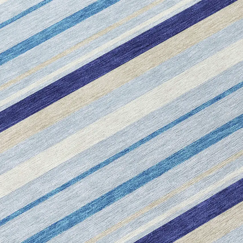 Blue Purple And Gray Striped Washable Indoor Outdoor Area Rug Photo 6