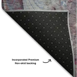 Photo of Blue Purple And Green Abstract Washable Area Rug With UV Protection