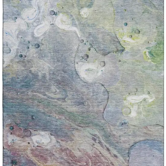 Blue Purple And Green Abstract Washable Area Rug With UV Protection Photo 4