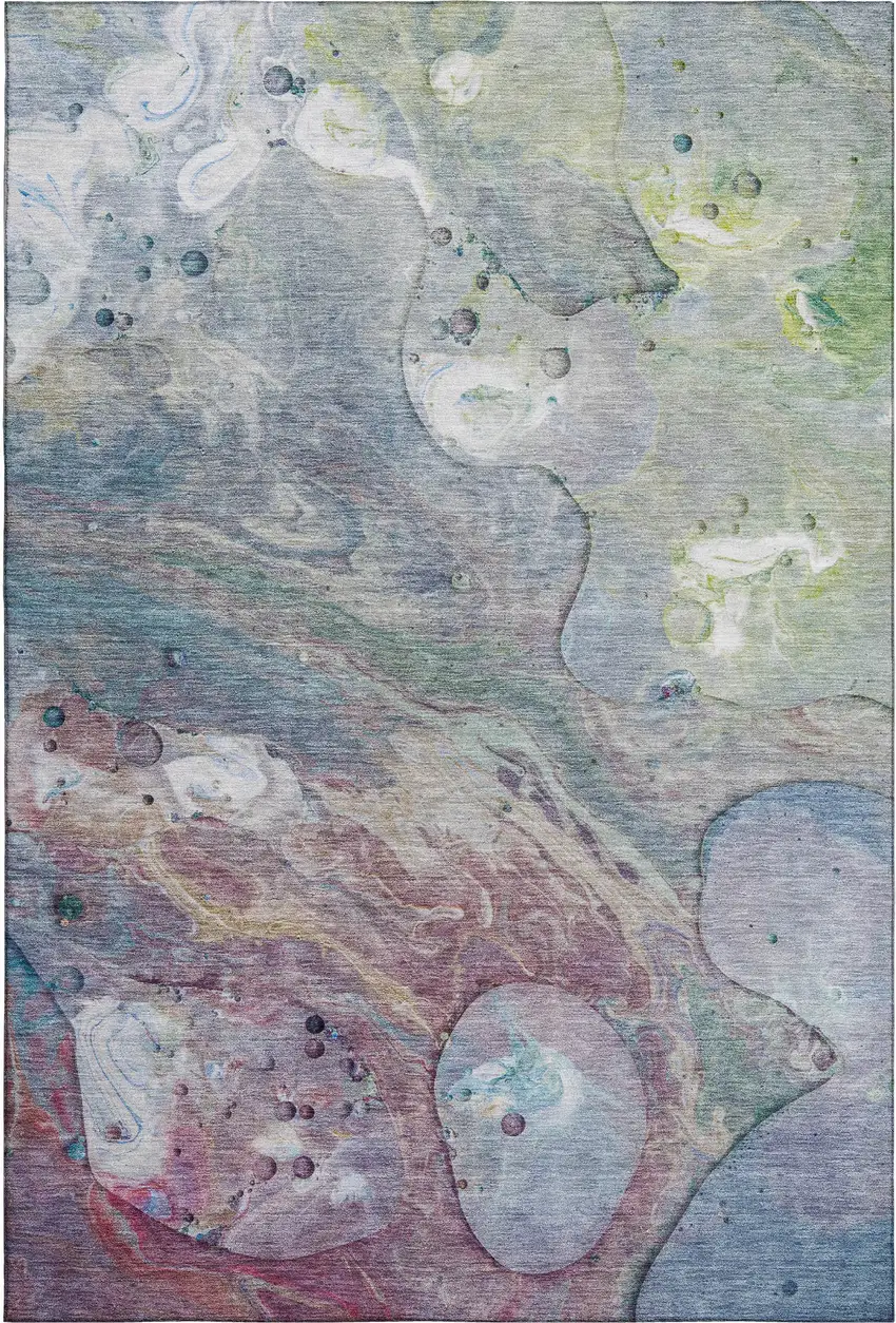 Blue Purple And Green Abstract Washable Area Rug With UV Protection Photo 1