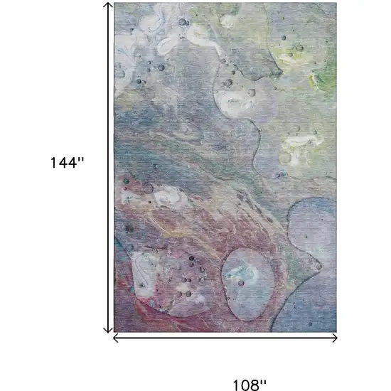 Blue Purple And Green Abstract Washable Area Rug With UV Protection Photo 9