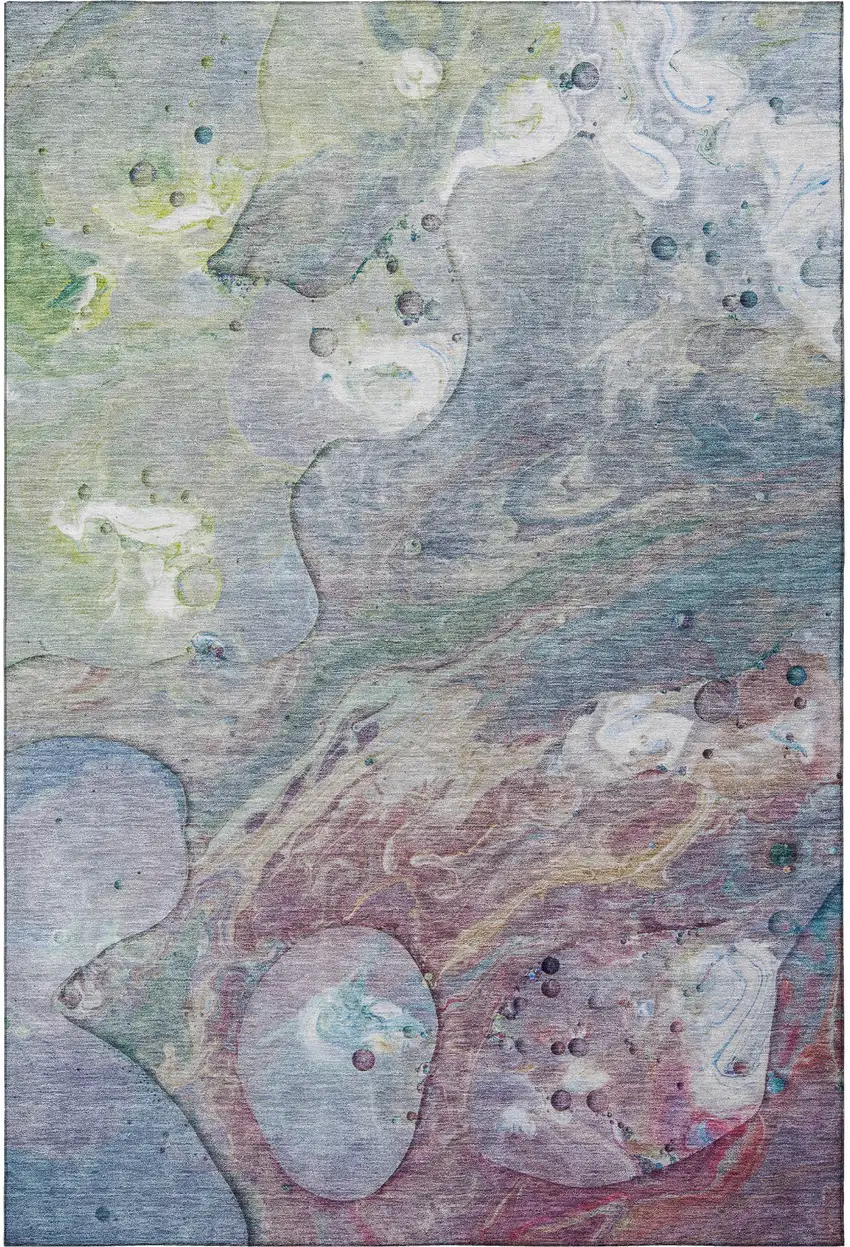 Blue Purple And Green Abstract Washable Area Rug With UV Protection Photo 4
