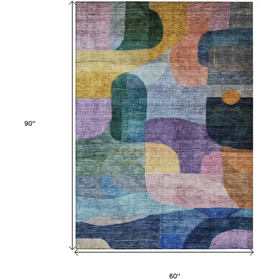 Blue Purple And Green Abstract Washable Indoor Outdoor Area Rug Photo 8