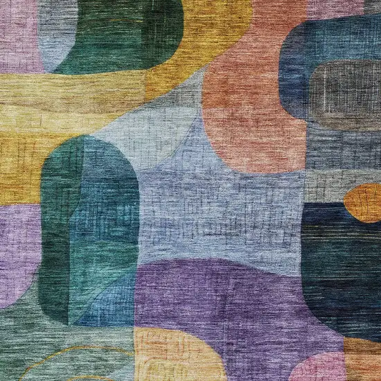 Blue Purple And Green Abstract Washable Indoor Outdoor Area Rug Photo 6