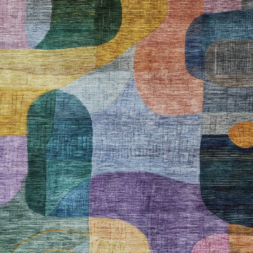 Blue Purple And Green Abstract Washable Indoor Outdoor Area Rug Photo 6