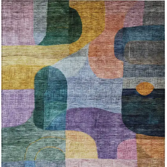 Blue Purple And Green Abstract Washable Indoor Outdoor Area Rug Photo 7