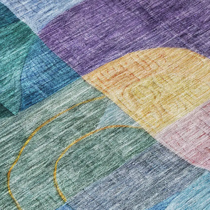 Blue Purple And Green Abstract Washable Indoor Outdoor Area Rug Photo 5