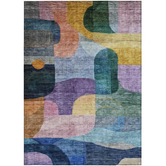Blue Purple And Green Abstract Washable Indoor Outdoor Area Rug Photo 7